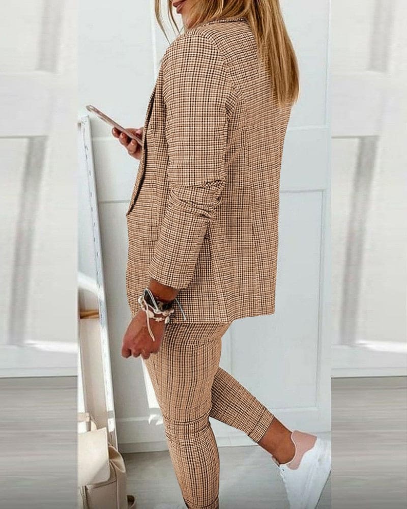 Blair | Women's Long Sleeve Plaid Blazer and Slim Pants Suit Set
