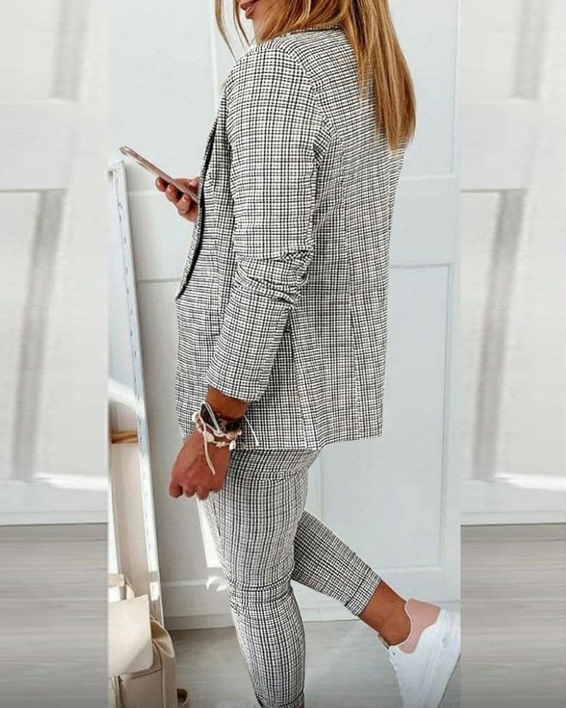 Blair | Women's Long Sleeve Plaid Blazer and Slim Pants Suit Set