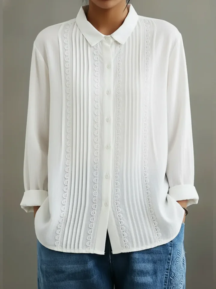 Claire | Women's Long Sleeve Blouse with Lace Trim and Button-Up Design