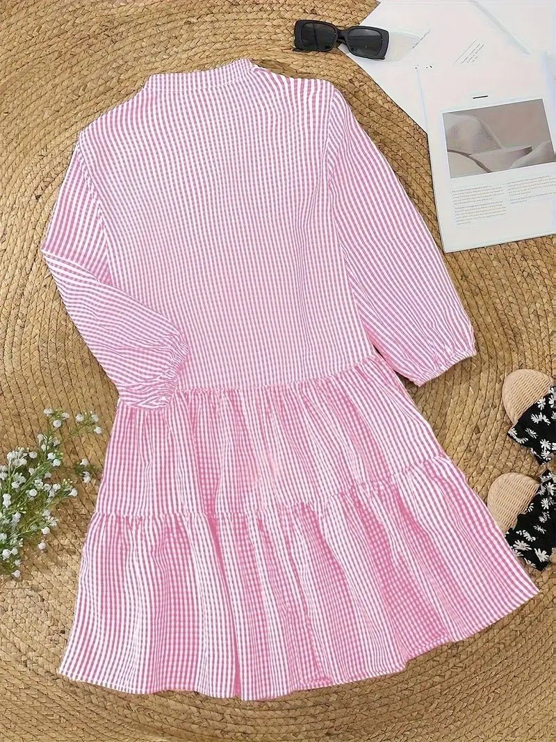 Rosie | Women's 3/4 Sleeve Gingham Print Button-Up Mini Dress
