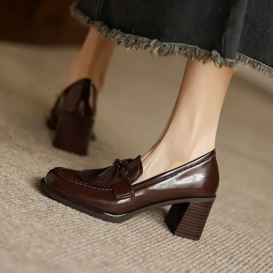 Vivienne | Women's Block Heel Tassel Loafer Pumps with Round Toe