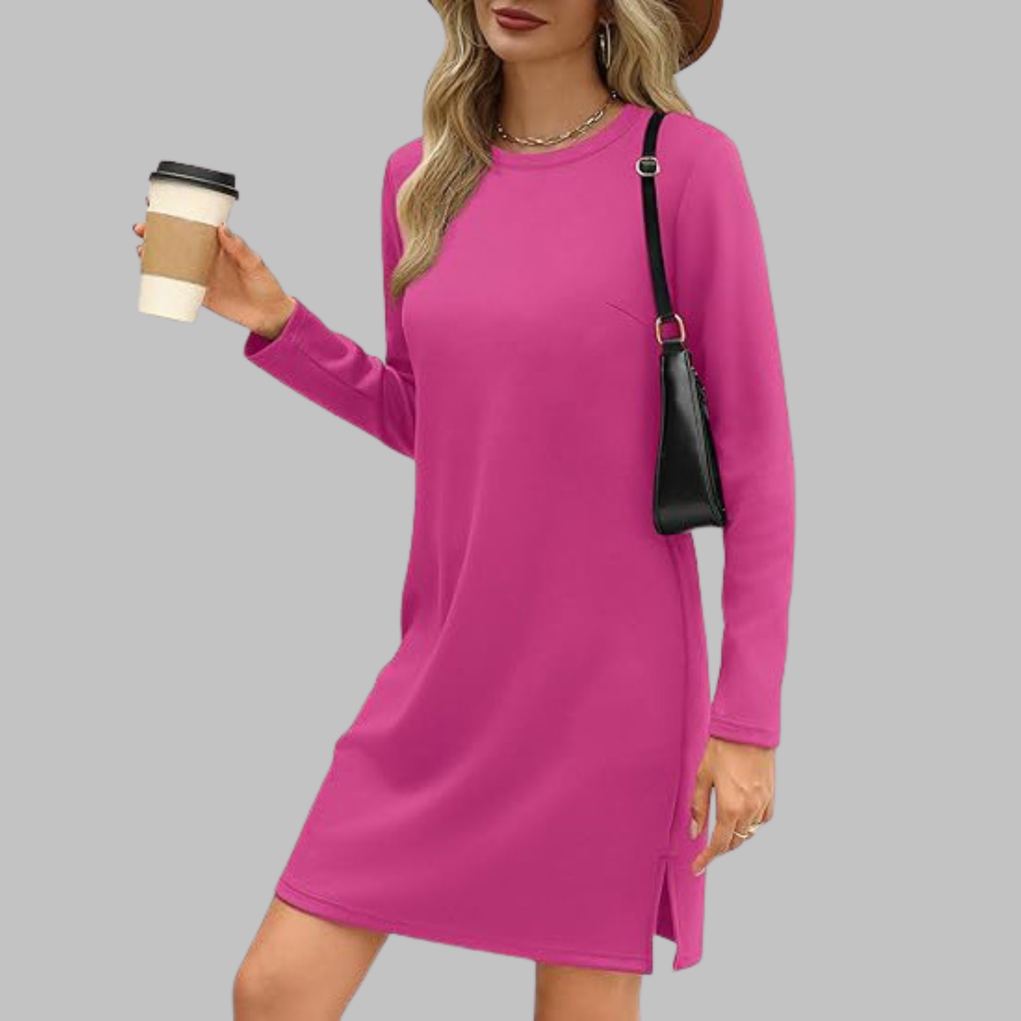 Alayah™ | Cozy Long Sleeve Round Neck Dress
