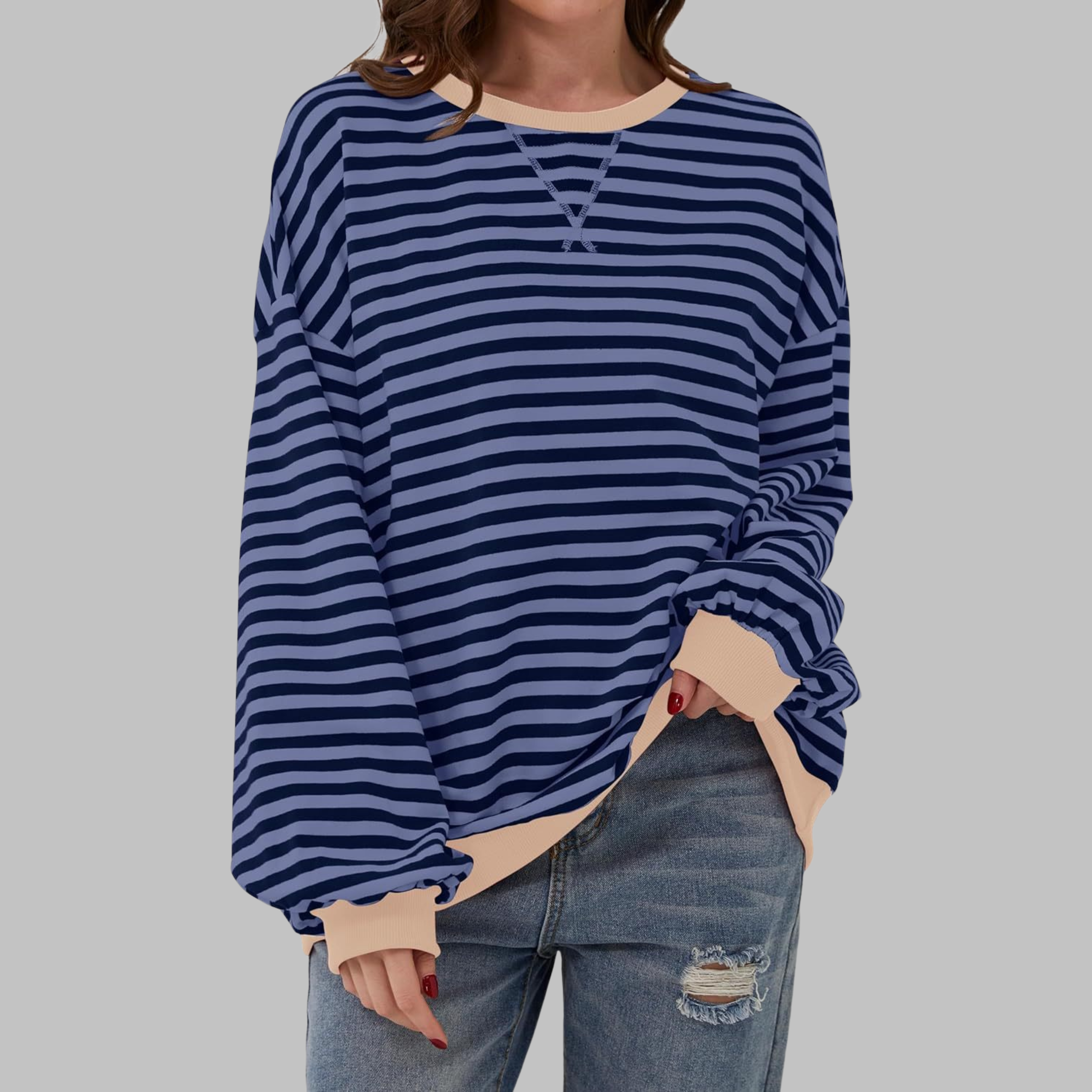 Poppy | Women's Oversized Striped Crewneck Sweatshirt with Long Sleeves