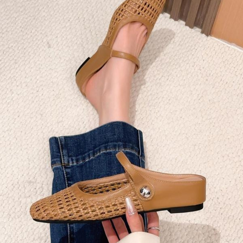 Goldie | Women's Woven Mary Jane Mules - Flat Slip-On Shoes