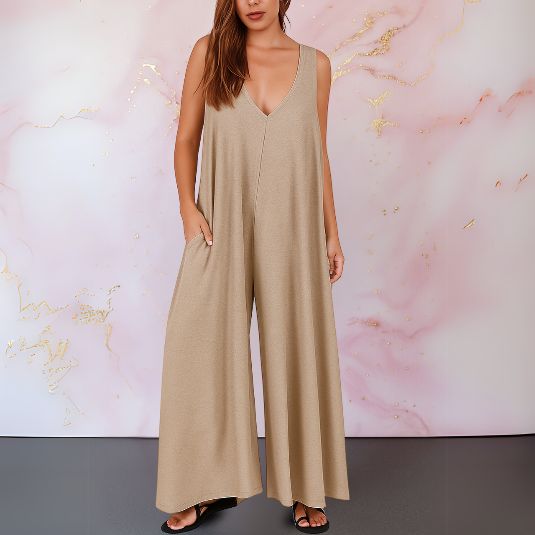Onyx | Women's Sleeveless V-Neck Wide Leg Jumpsuit with Pockets