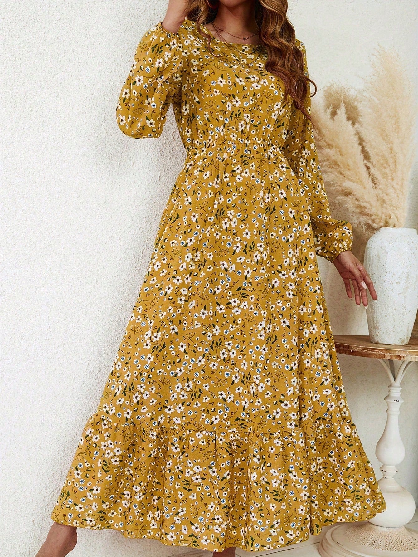 Flora | Women's Maxi Dress with Floral Print, Bishop Sleeves, and Smocked Waist
