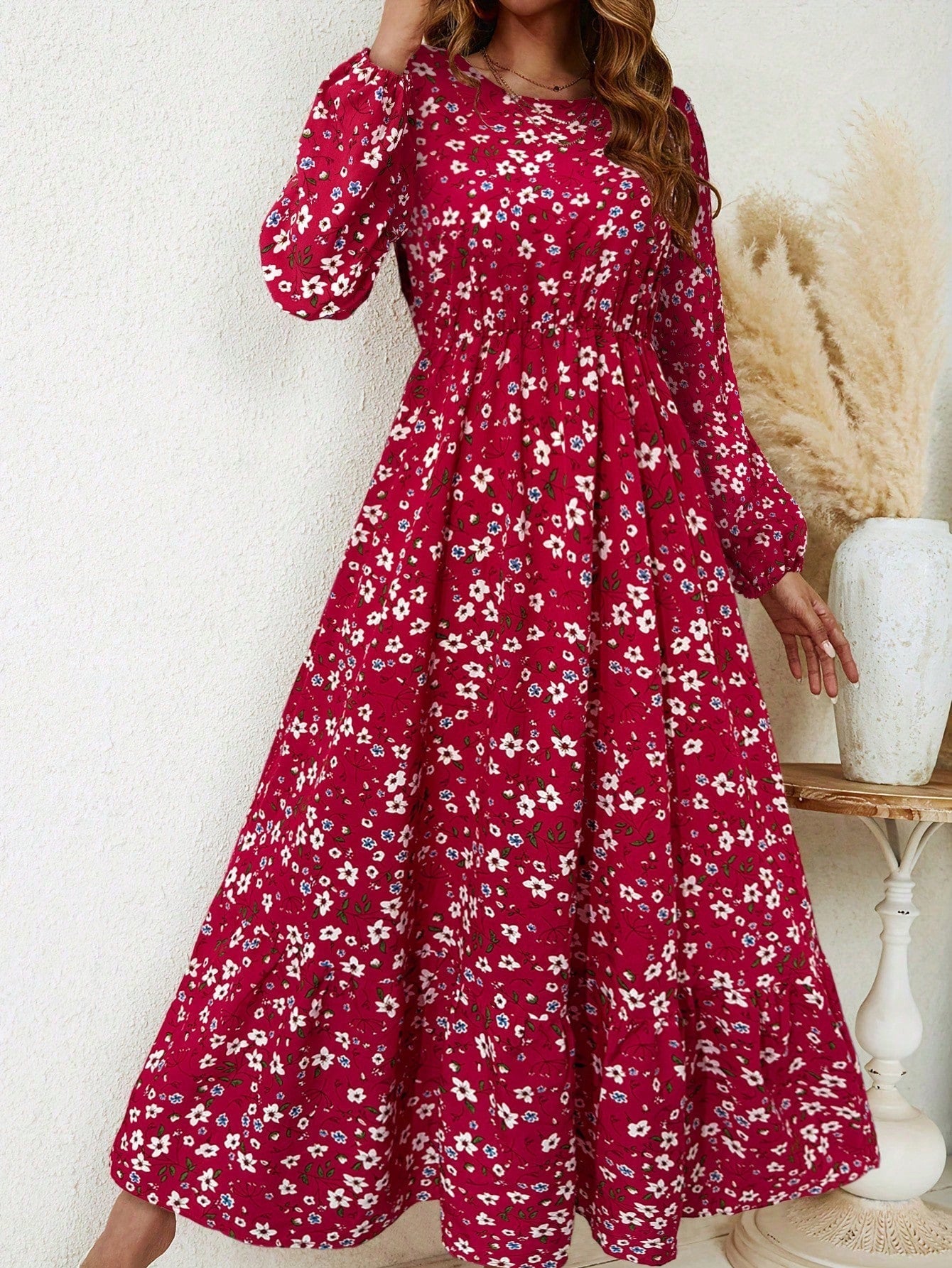 Flora | Women's Maxi Dress with Floral Print, Bishop Sleeves, and Smocked Waist