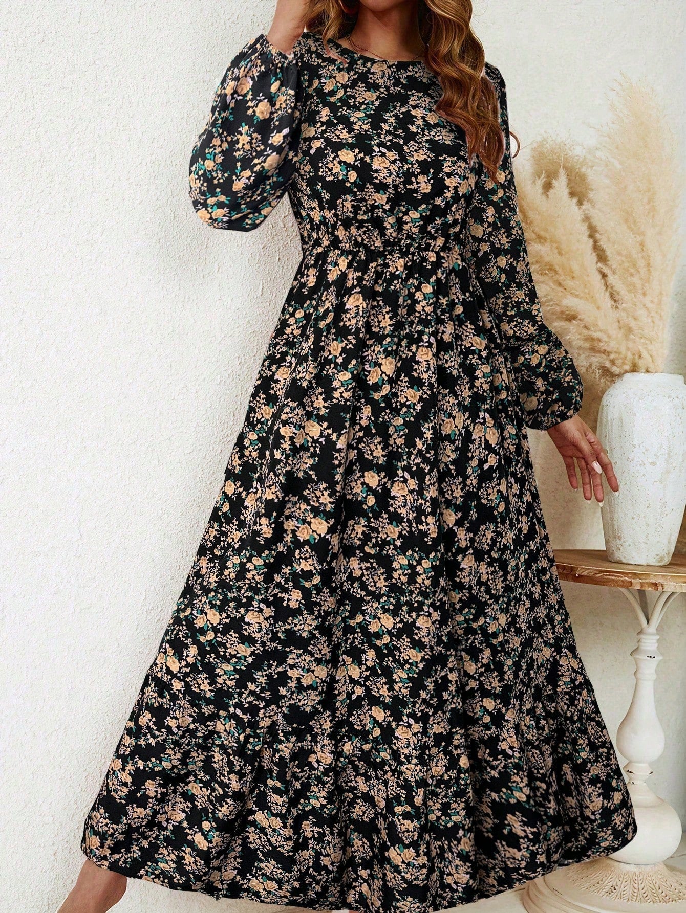 Flora | Women's Maxi Dress with Floral Print, Bishop Sleeves, and Smocked Waist