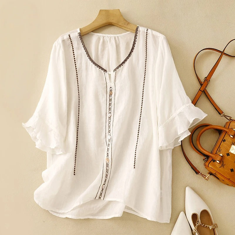 Gia™ | Ruffled Sleeve Blouse with Pattern Design