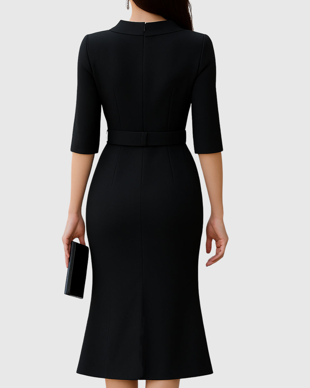Naomi | Women's Midi Dress with Belted Mock Neck and Split Sleeves