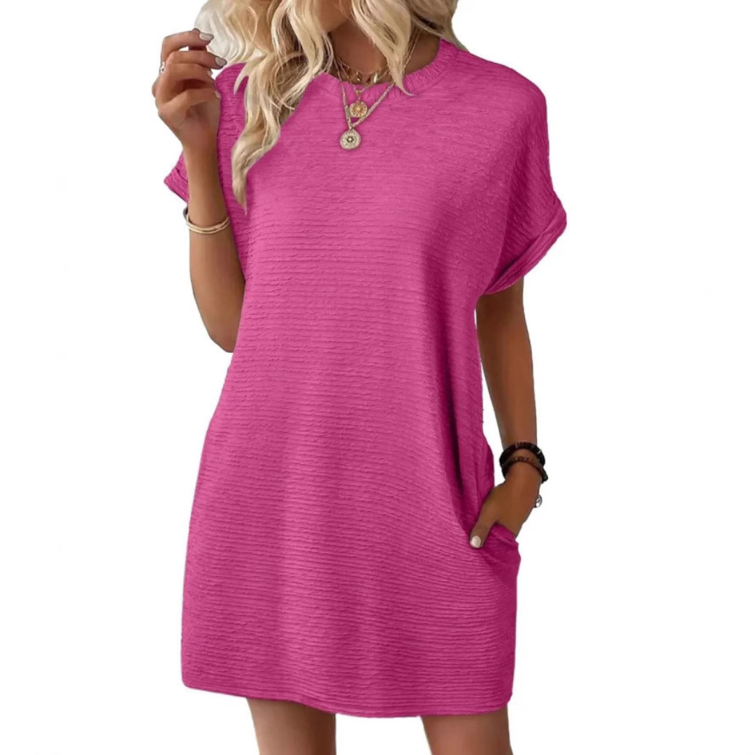 Vivid Women's Short Sleeve Crew Neck Mini Dress