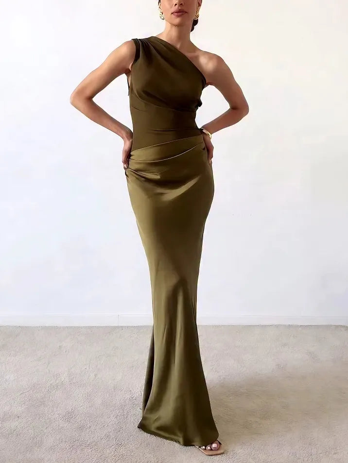 Anita™ | Chic One-Shoulder Pleated Maxi Dress for Elegant Parties
