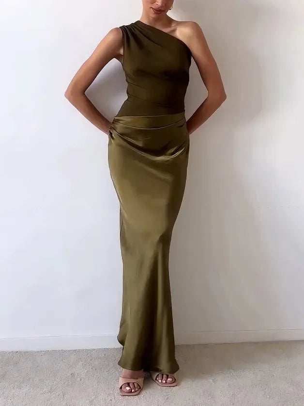 Anita™ | Chic One-Shoulder Pleated Maxi Dress for Elegant Parties