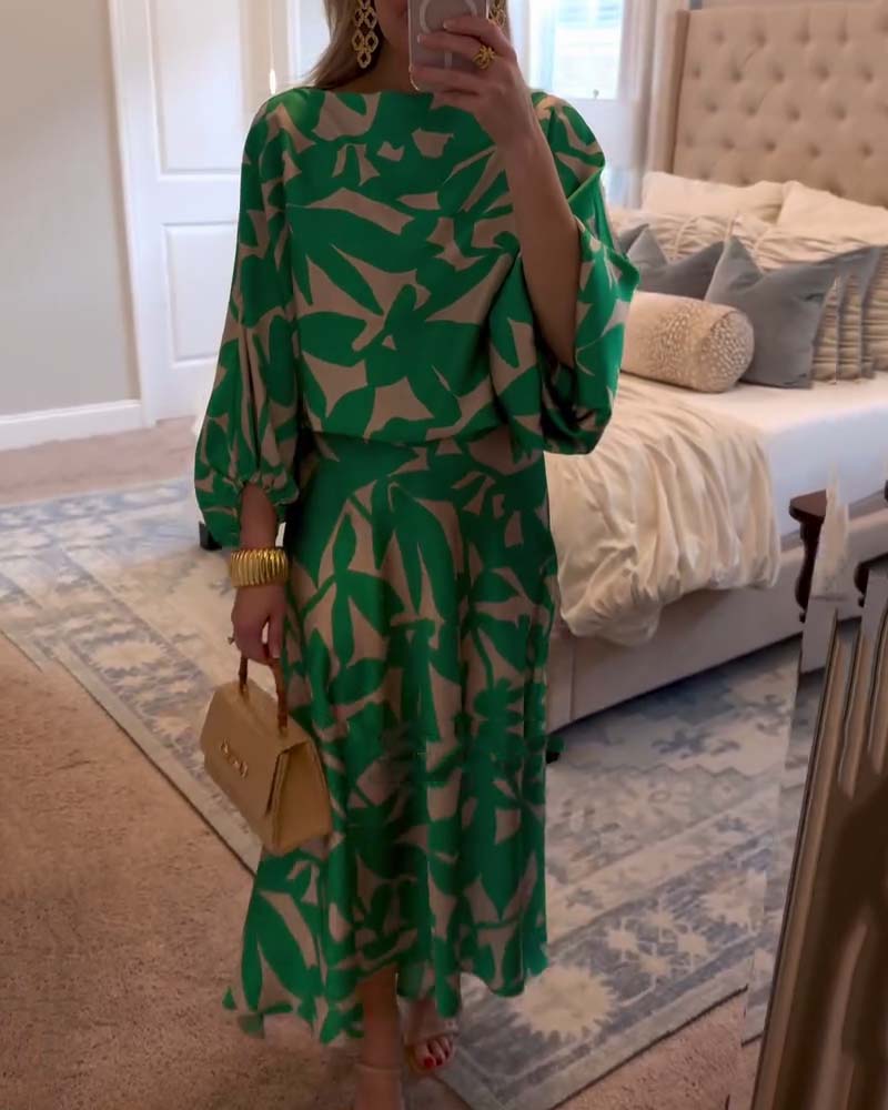 Ashley™ | Printed Two-Piece Set with Lantern Sleeves