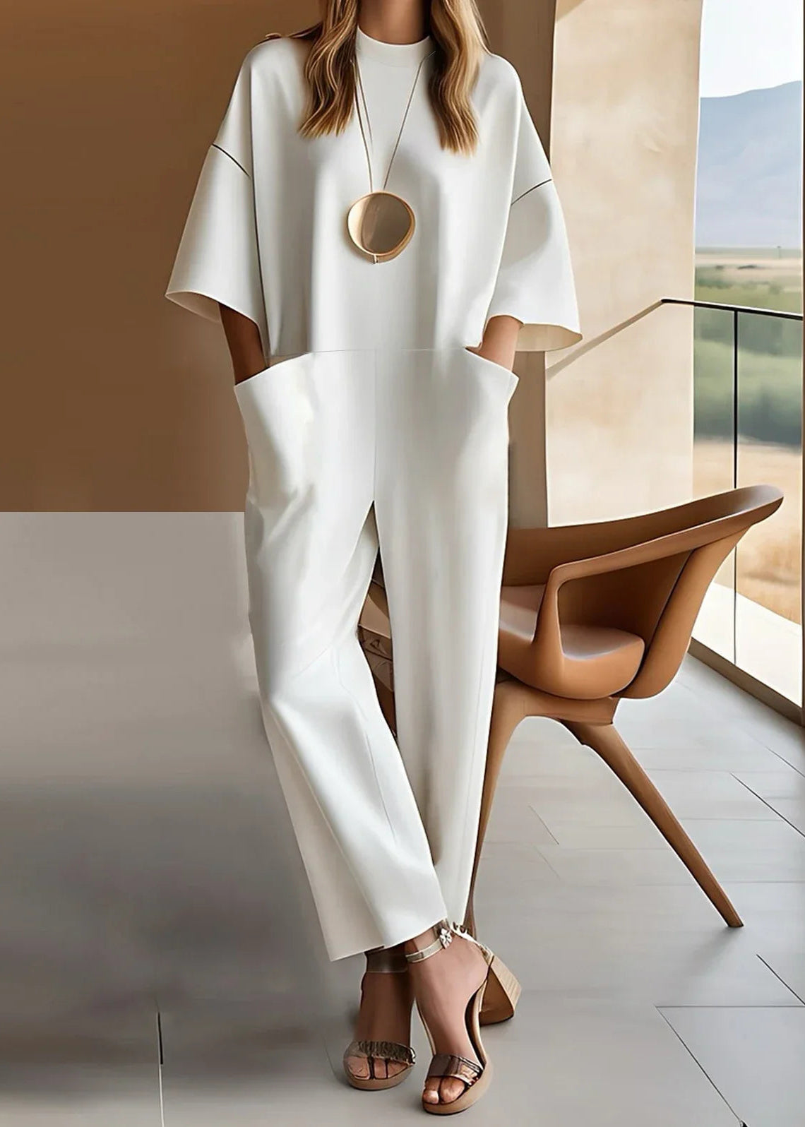 Aria | Women's Crew Neck Short Sleeve Wide Leg Jumpsuit