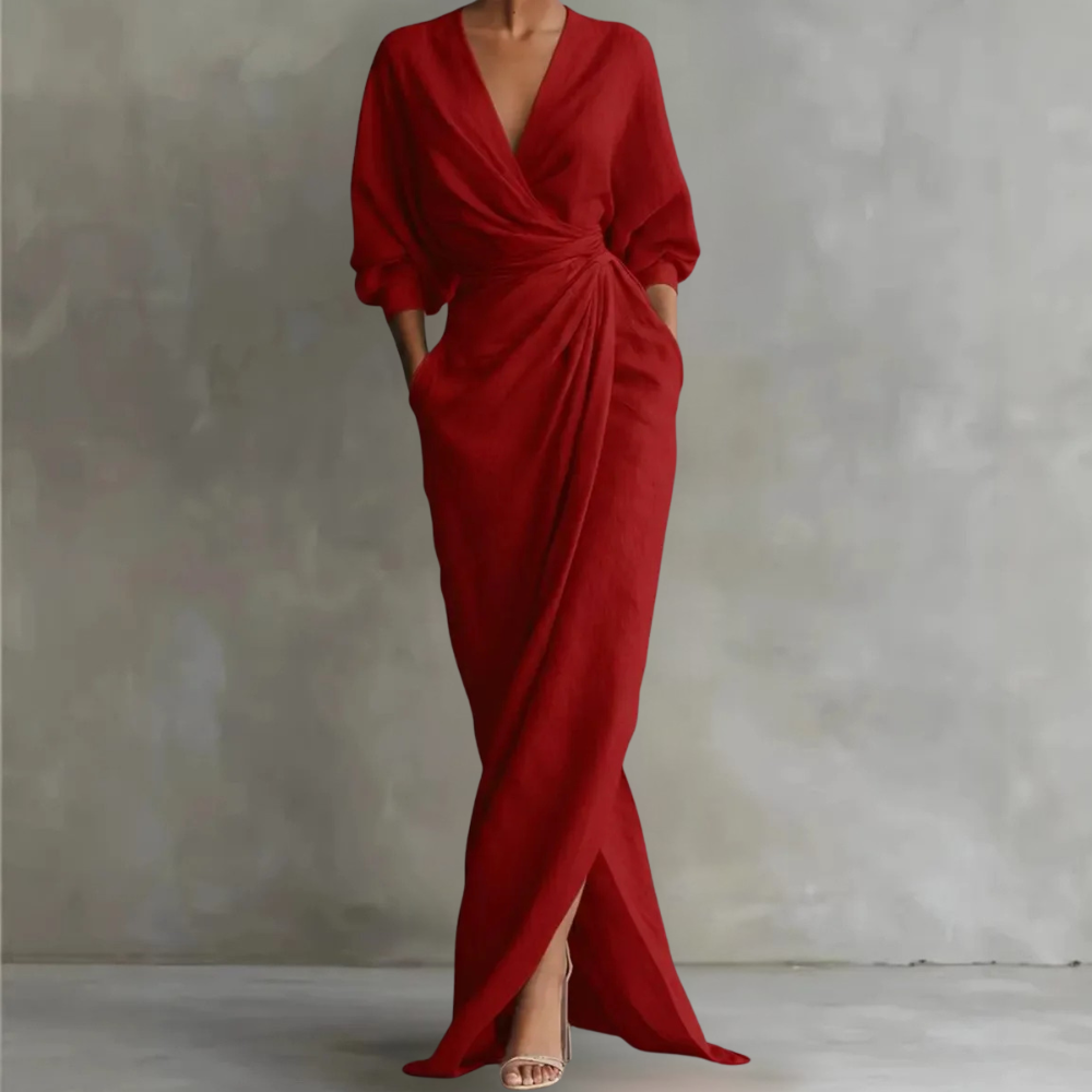 Elegant Wrap Maxi Dress with Side Slit