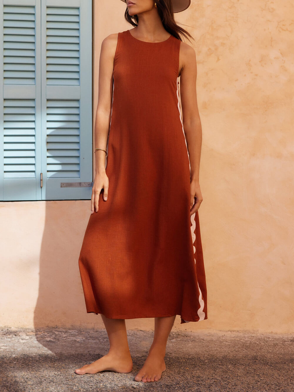 Zara | Women's Midi Dress with Sleeveless Design and Wavy Contrast Trim