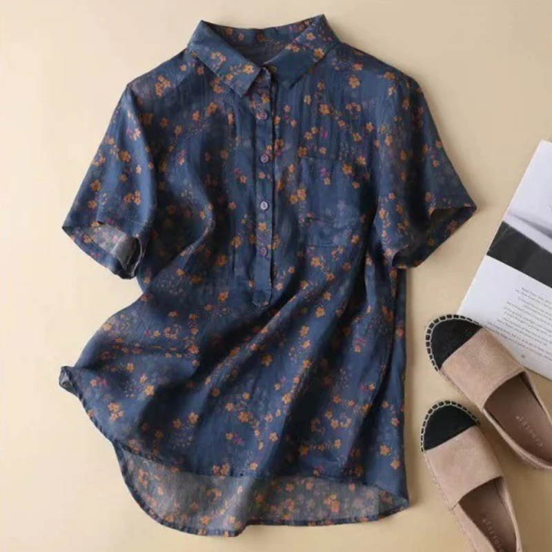Annette™ | Floral Print Half-Placket Blouse