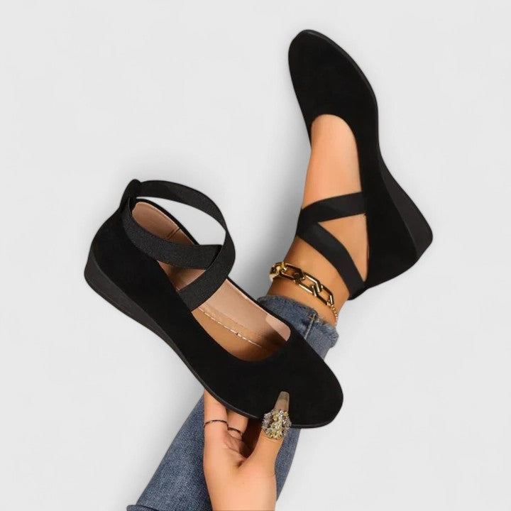 Nadia | Women's Chic Suede Cross-Strap Wedge Flats