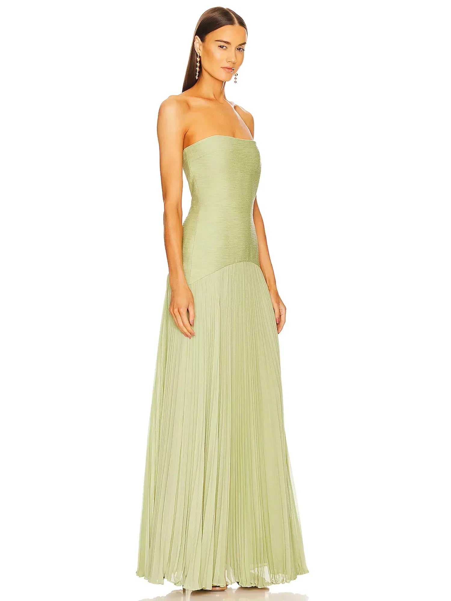Sage | Women's Strapless Pleated Maxi Evening Gown