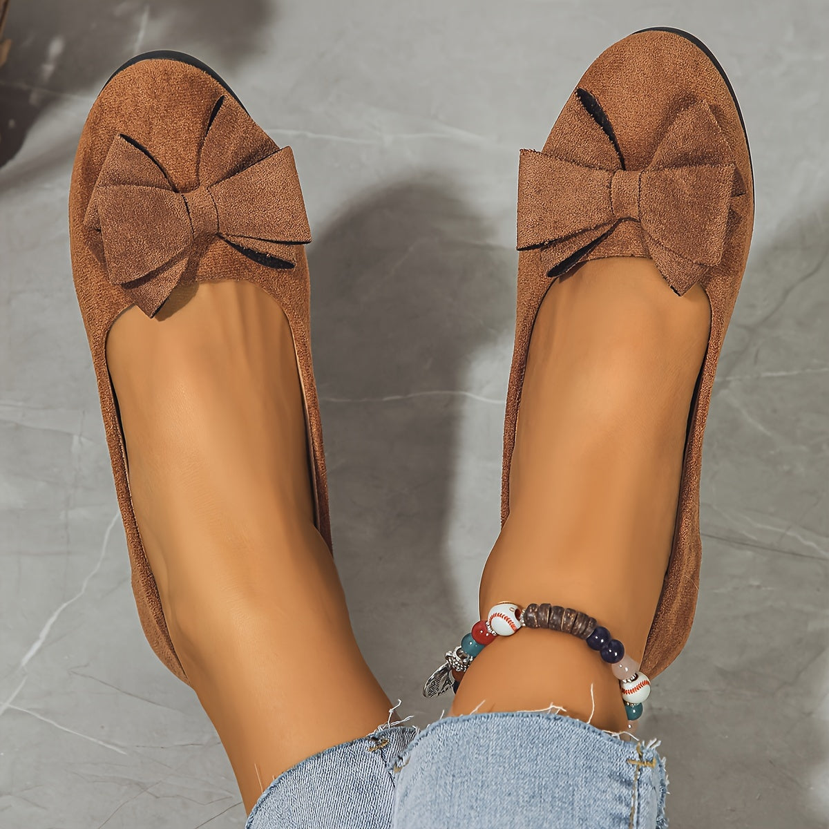 Bella | Women's Slip-On Ballet Flats with Bow Detail and Round Toe