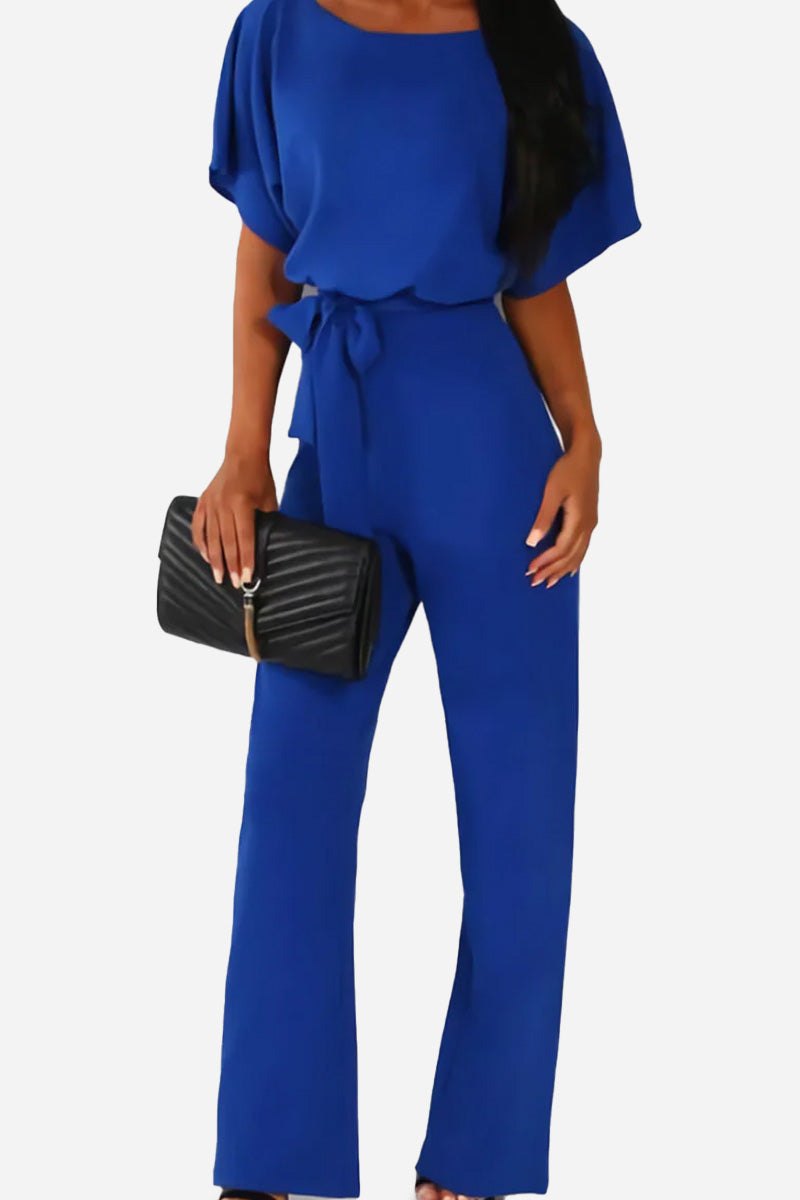 Stella | Women's Belted Wide-Leg Jumpsuit with Batwing Sleeves