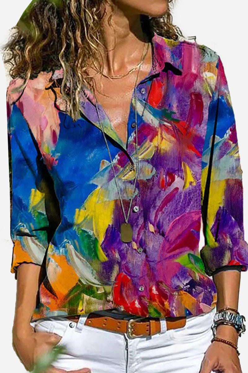Maya | Women's Vibrant Striped Long Sleeve Button-Up Shirt