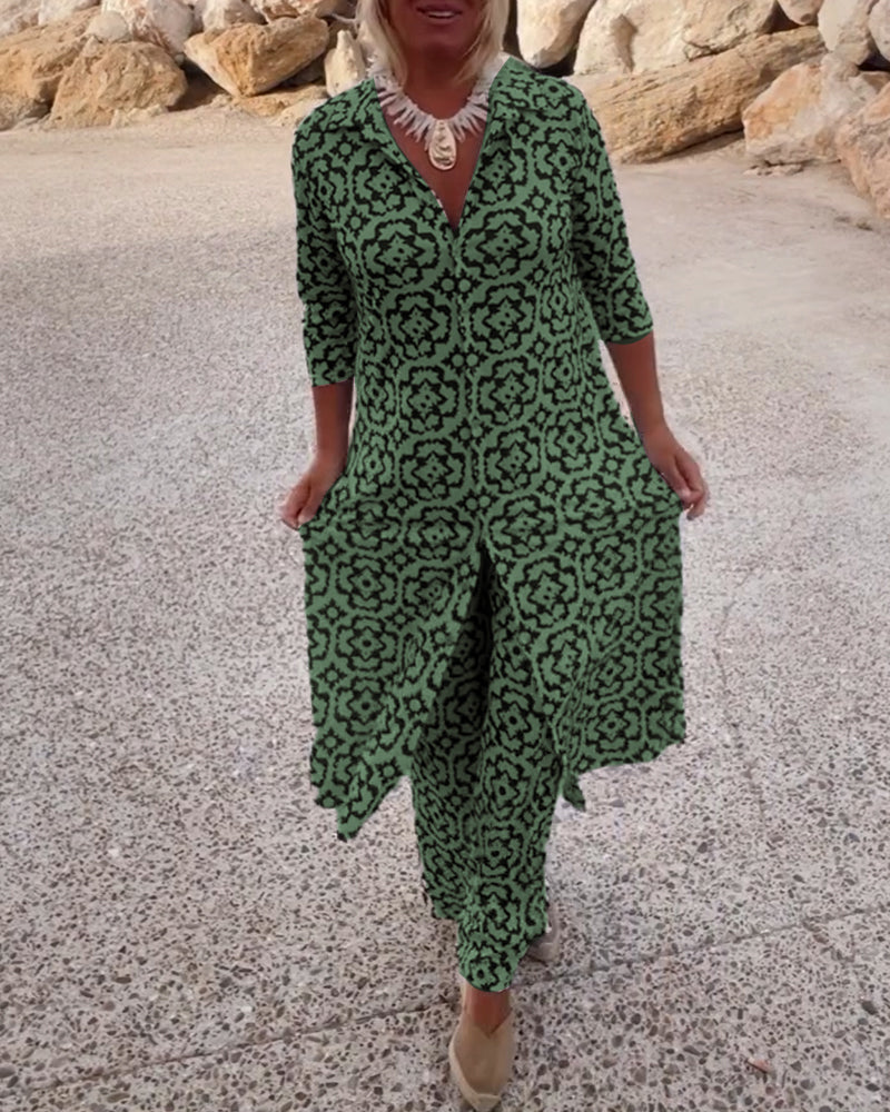Serena | Women's Printed Blouse and Pants Two-Piece Set