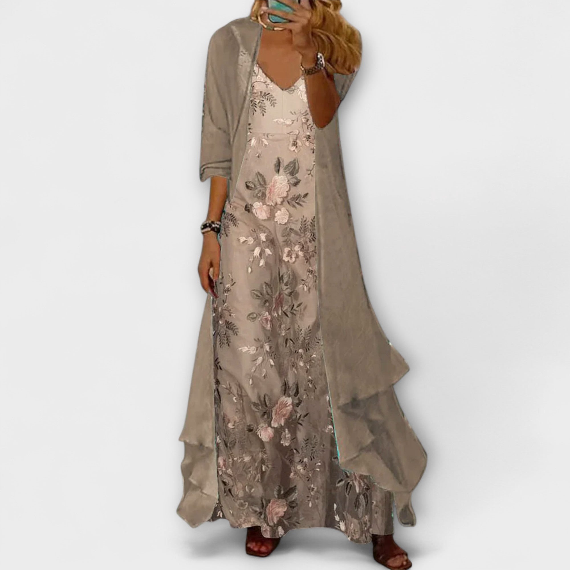 Willow | Women's Floral Maxi Dress & Longline Cardigan Ensemble