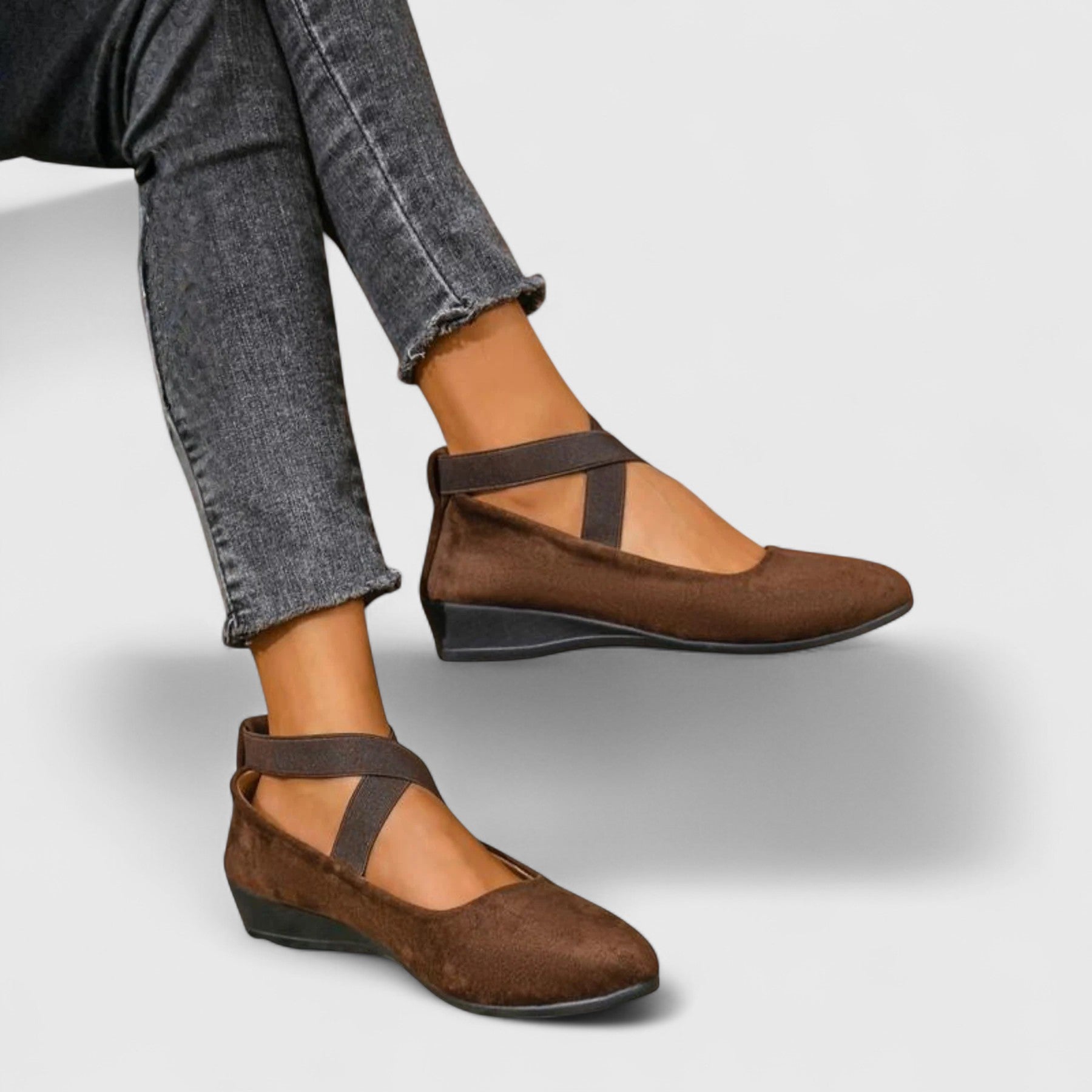 Nadia | Women's Chic Suede Cross-Strap Wedge Flats