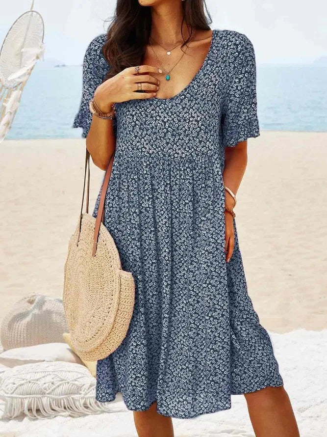 Daisy | Women's Floral Print V-Neck Short Sleeve Smock Dress