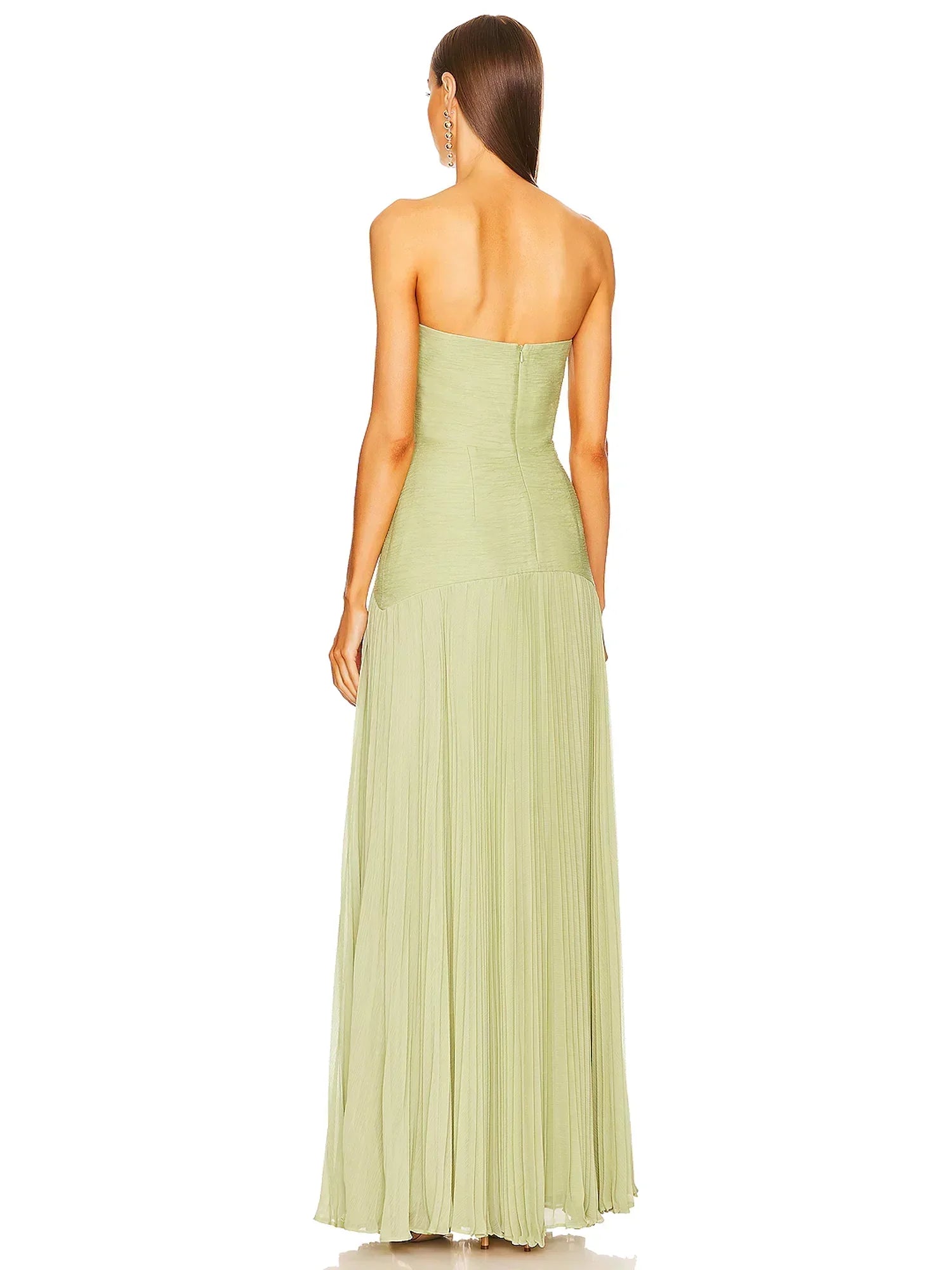 Sage | Women's Strapless Pleated Maxi Evening Gown