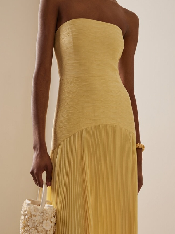 Sage | Women's Strapless Pleated Maxi Evening Gown