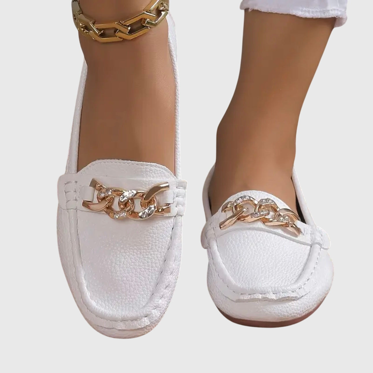 Harlow | Women's Casual Slip-On Loafers with Gold Chain Accent