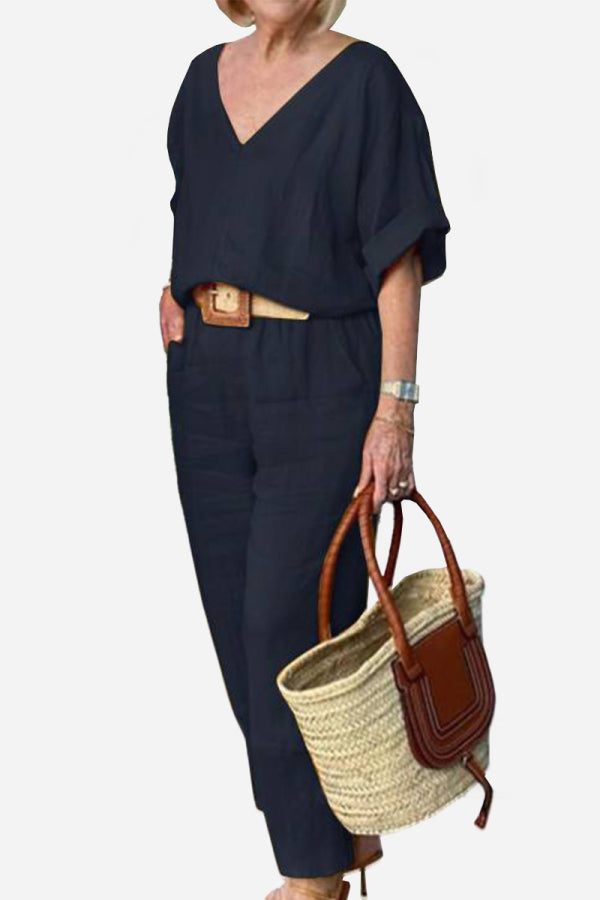 Carmen | Women's V-Neck Batwing Top with Straight-Leg Pants Ensemble