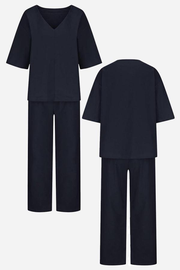 Carmen | Women's V-Neck Batwing Top with Straight-Leg Pants Ensemble