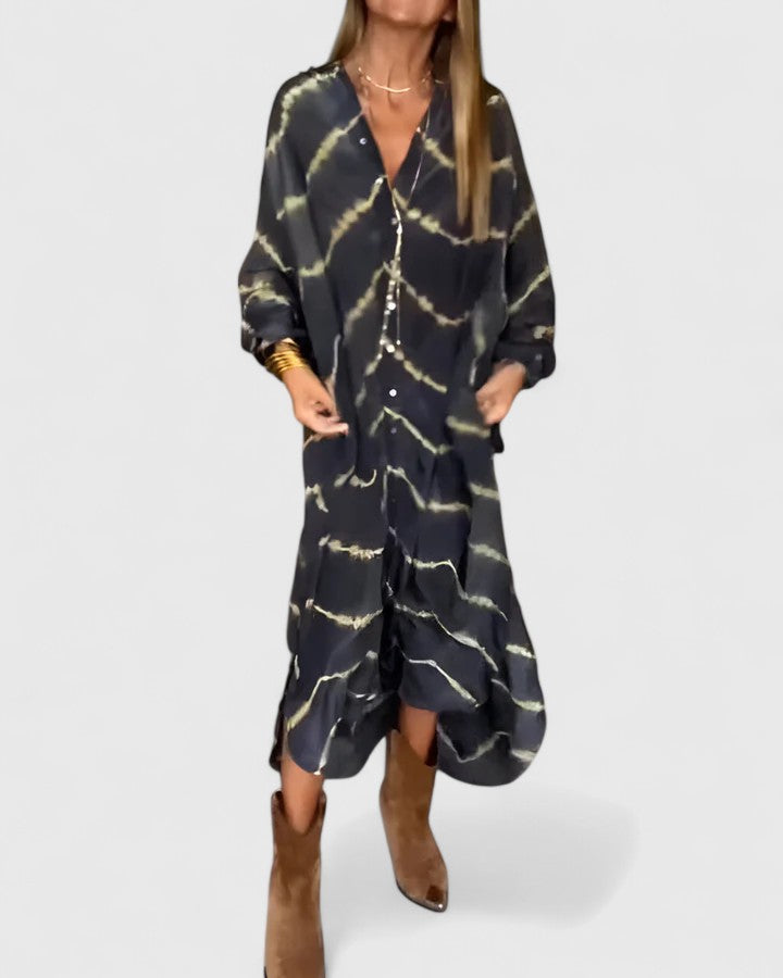 Nova | Women's Midi Shirt Dress with Tie-Dye Print and Button-Down Design