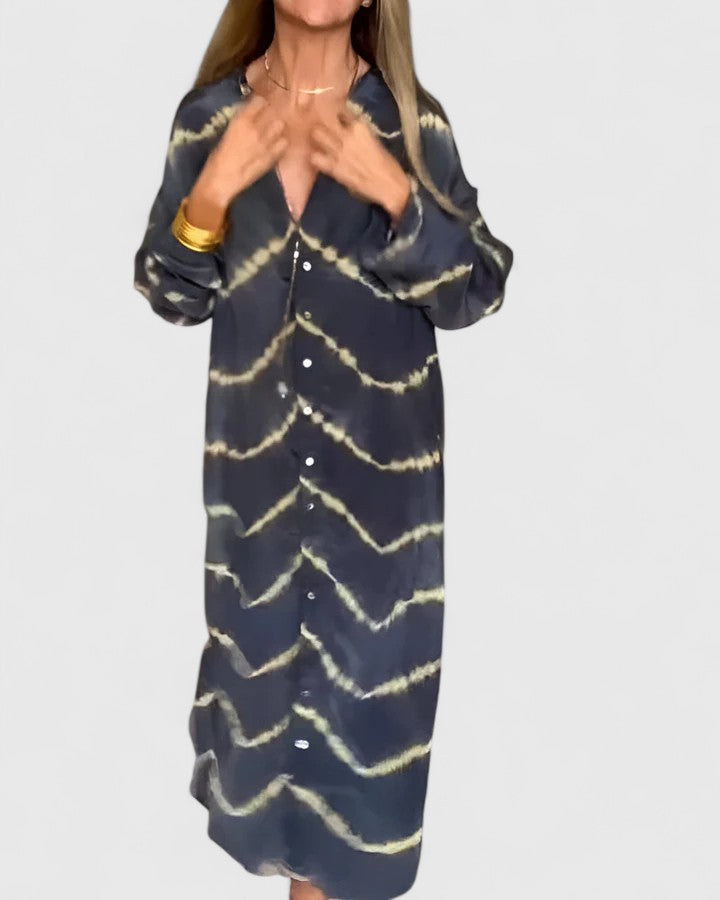 Nova | Women's Midi Shirt Dress with Tie-Dye Print and Button-Down Design