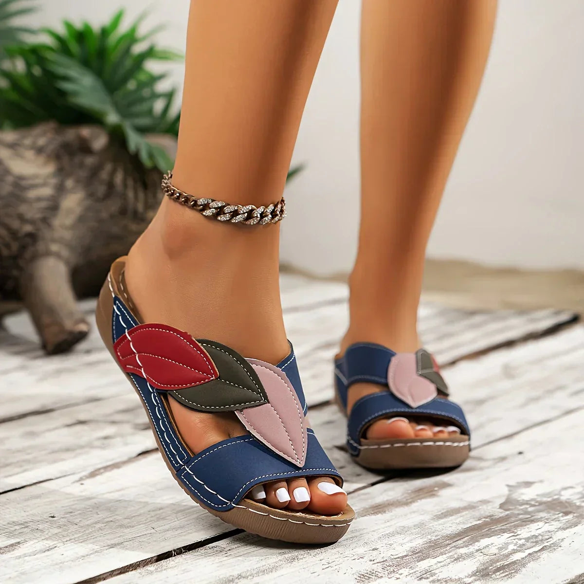 Petal | Women's Open-Toe Colorblock Wedge Slip-On Sandals