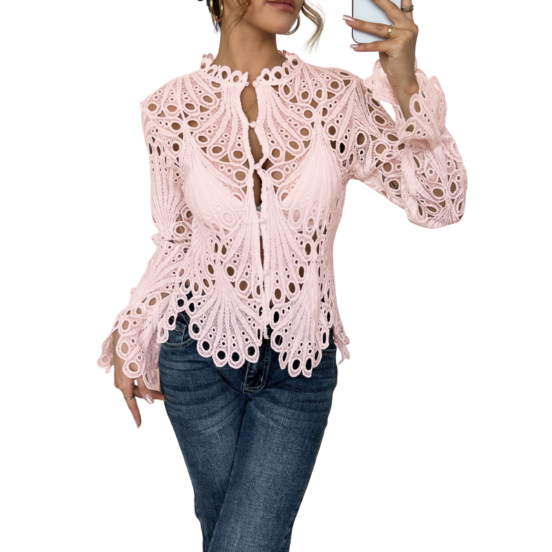 Bianca | Women's Long Sleeve Lace Cutwork Hollow Out Blouse