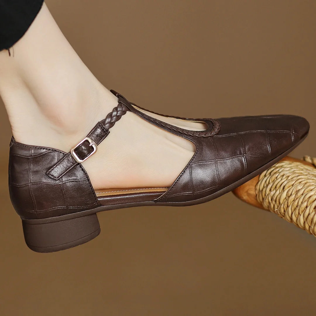 Margot | Women's Pointed Toe Leather T-Strap Mary Jane Flats