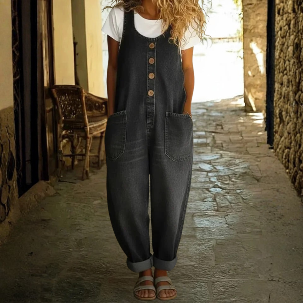 Relaxed Wide-Leg Denim Jumpsuit