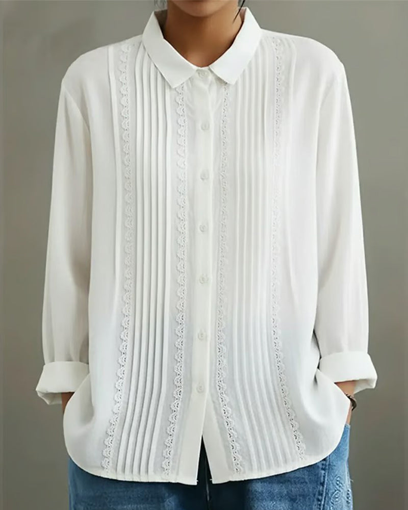 Claire | Women's Long Sleeve Blouse with Lace Trim and Button-Up Design