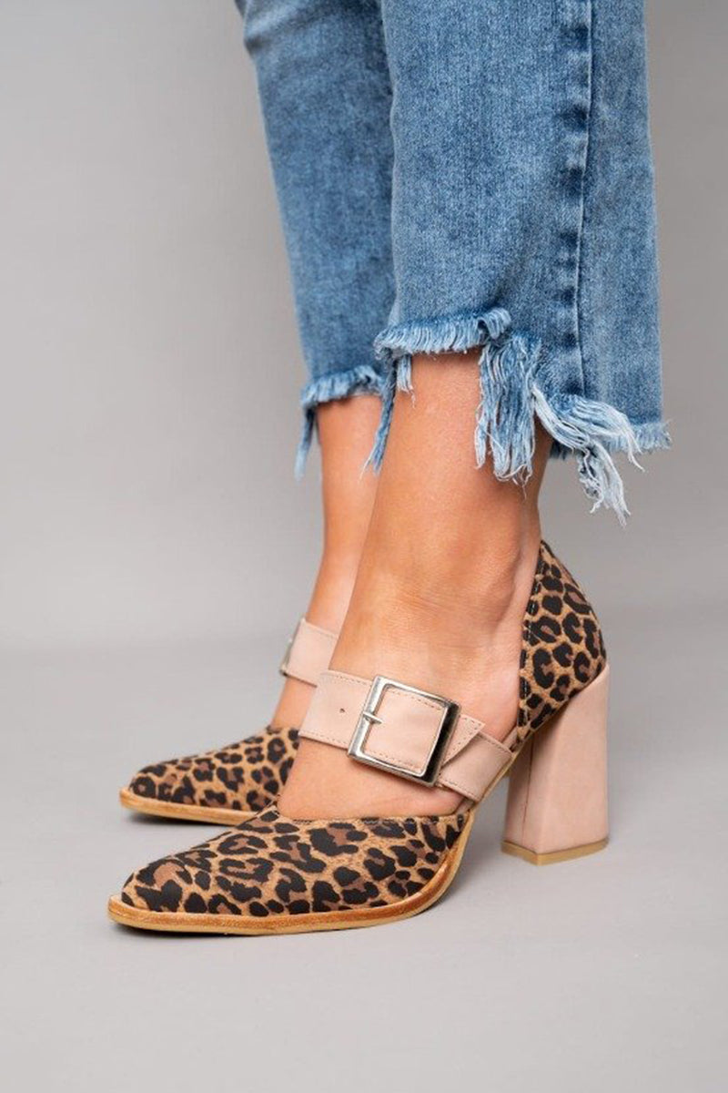 Selveta™ | Leopard Print Suede Sandals with Sturdy Heel