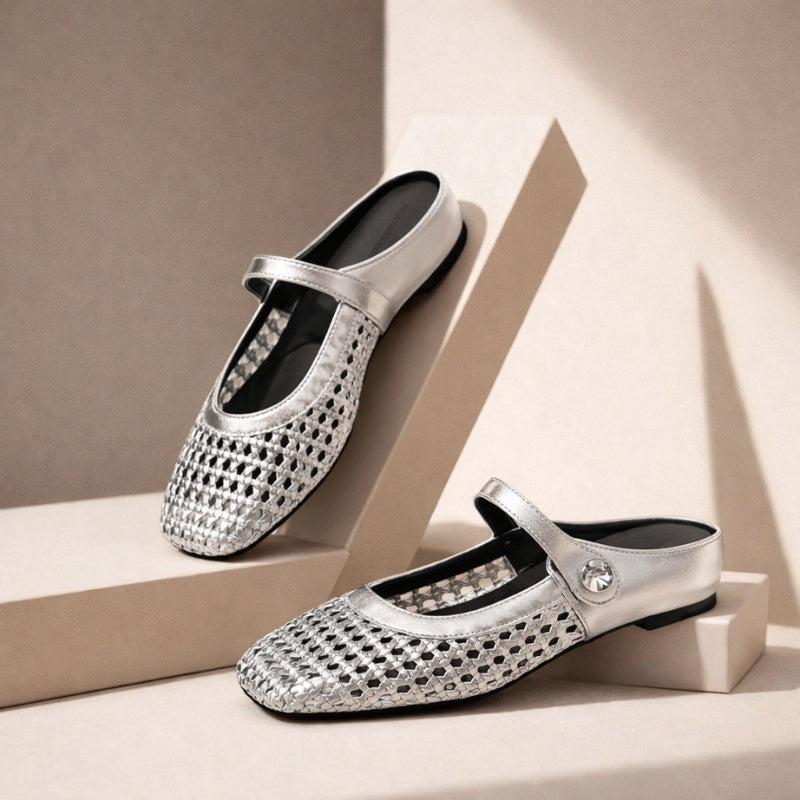 Goldie | Women's Woven Mary Jane Mules - Flat Slip-On Shoes