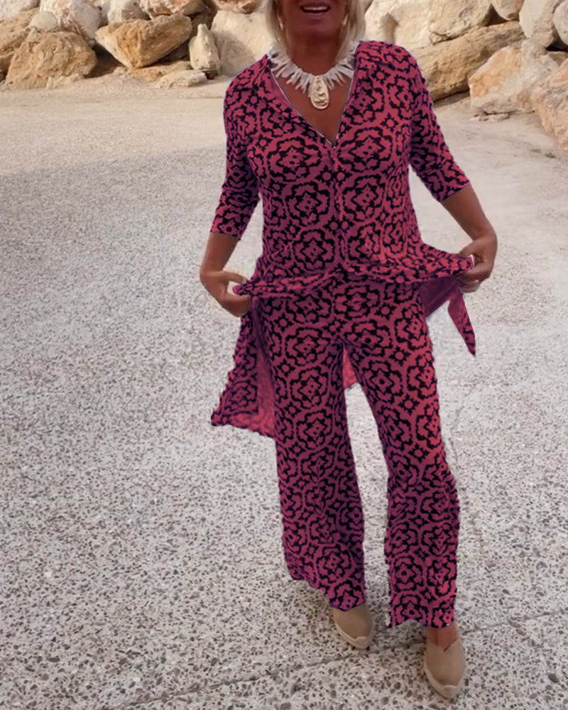 Mosa | Women's Longline Printed Shirt & Straight-Leg Pants Set