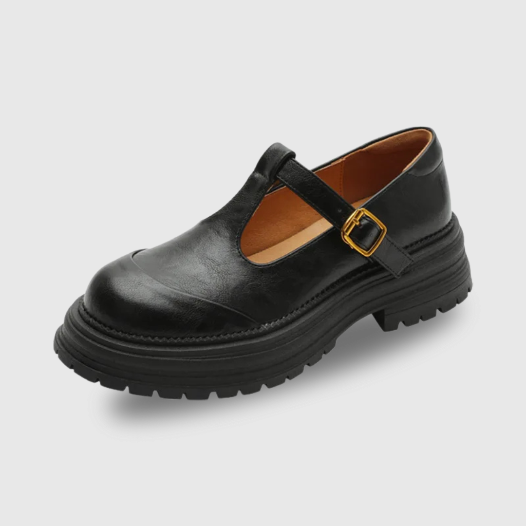 Blythe | Women's Round Toe T-Bar Mary Jane Brogue Shoes with Low Heel