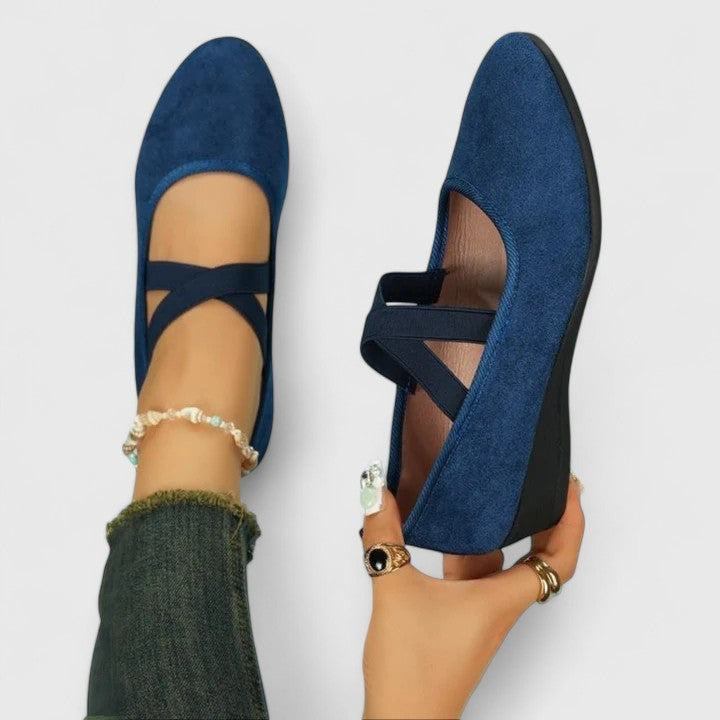 Nadia | Women's Chic Suede Cross-Strap Wedge Flats