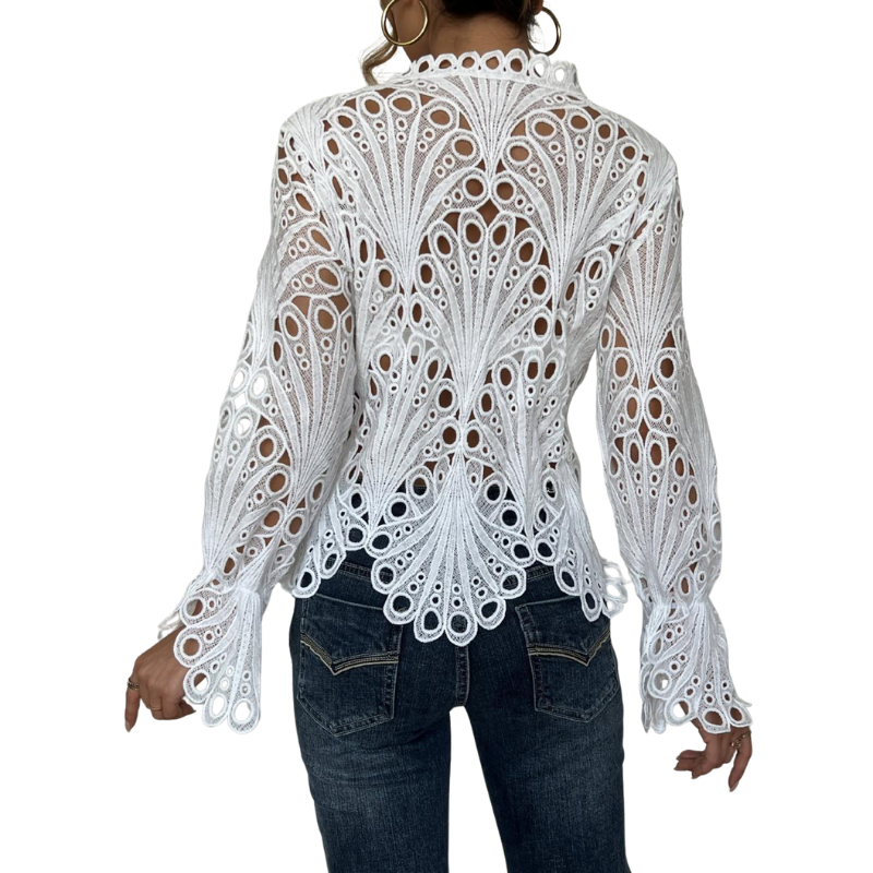 Bianca | Women's Long Sleeve Lace Cutwork Hollow Out Blouse