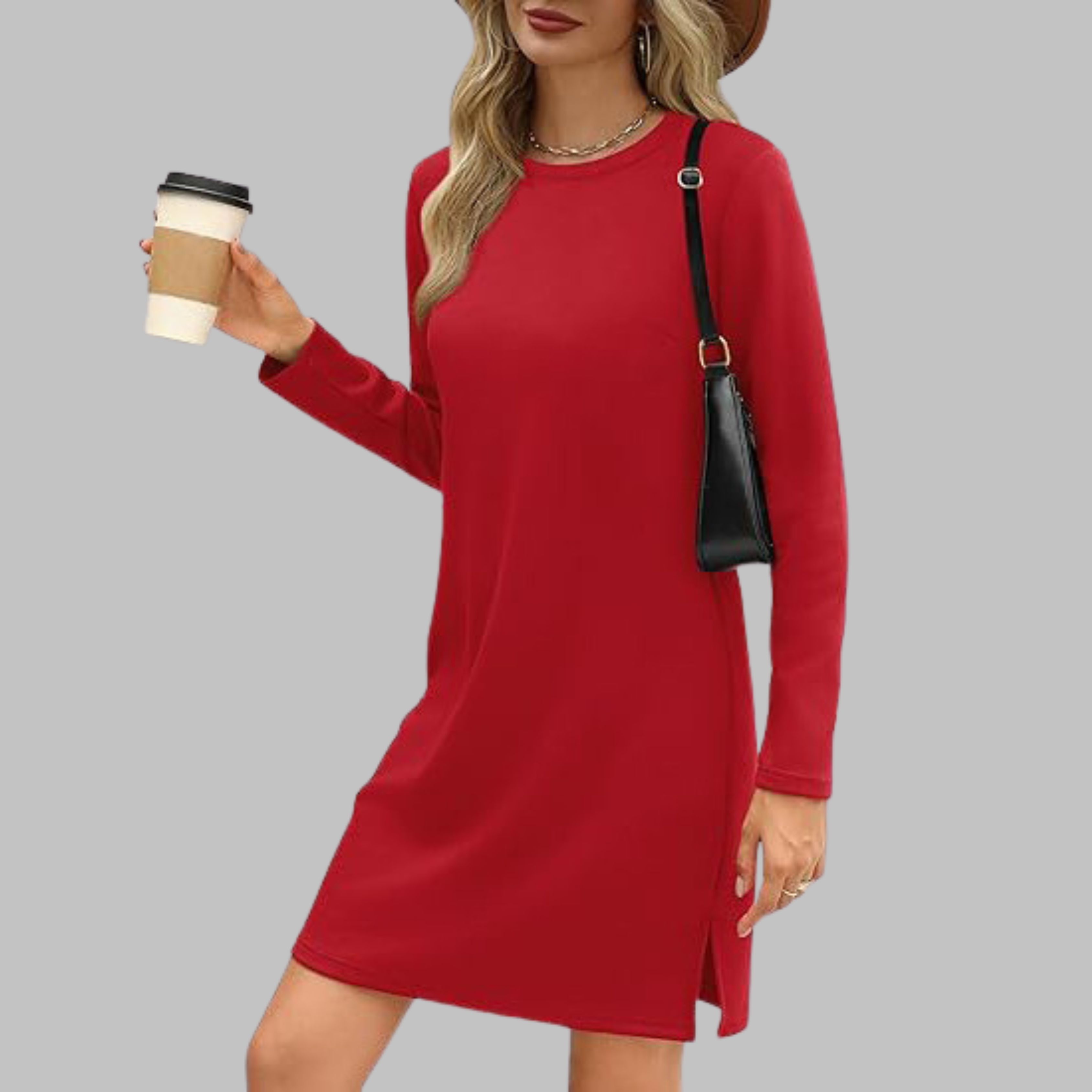 Alayah™ | Cozy Long Sleeve Round Neck Dress